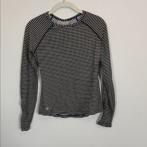 Athleta Black and White Striped Long-Sleeve Rash guard Swim shirt
